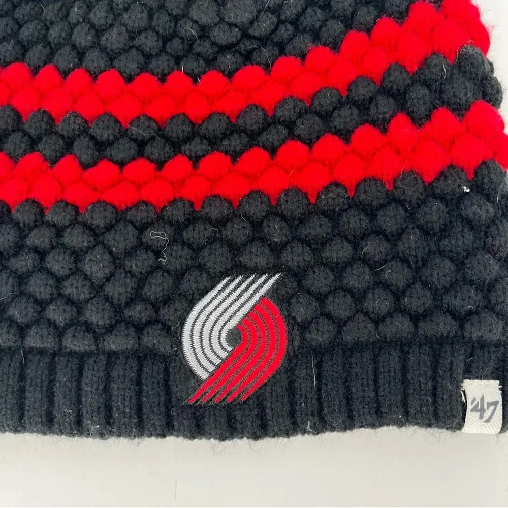 47 Brand Portland Trail Blazers Knit Pom Beanie Black Red NBA Hat